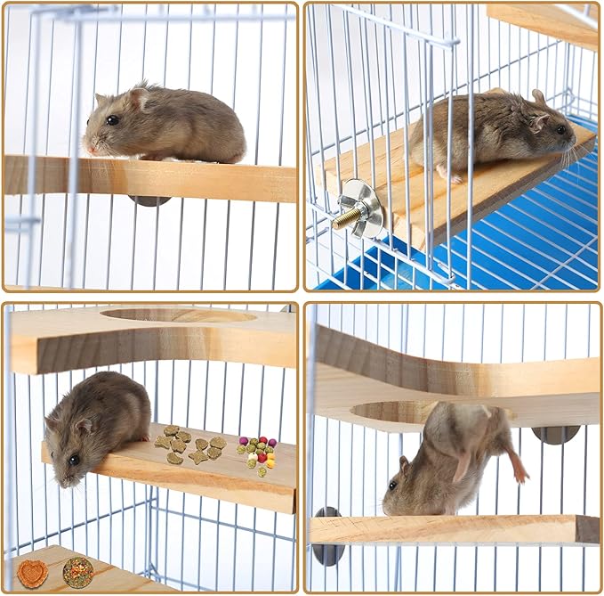 X-pet Hamster Cage Accessories Wooden Platform Chinchilla L-Shaped Round Hole Wooden Playing platform, 5Pcs of Wooden Pedal Toys, Provide a Habitat for Small Animal & Birds, for Squirrel Gerbil