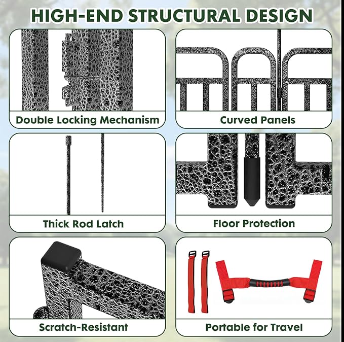 Durable Dog Fence 32.11" Height 8 Panels Thickened Dog Playpen with Portable Handle & Strap, Easy to Install – Stylish Curved Panel Design for Pets, Indoor Use Outdoor Use