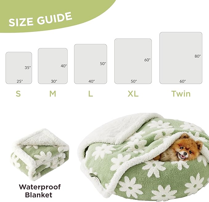 LE SURE Waterproof Dog Blanket for Large Dogs - Washable Double Sided Dog Blankets with Warm Jacquard Shag and Soft Sherpa Fleece, Pet Cat Blanket for Bed Protection, 3D Textured Cloud, Green