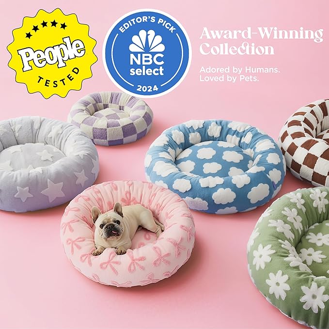 LE SURE Donut Small Dog Bed - Round Cat Beds for Indoor Cats Anti-Anxiety Calming Gift for Pets, Washable Cute Modern Beds with Jacquard Shaggy Plush & Anti Slip Bottom, 23 Inch, Pink Taffy