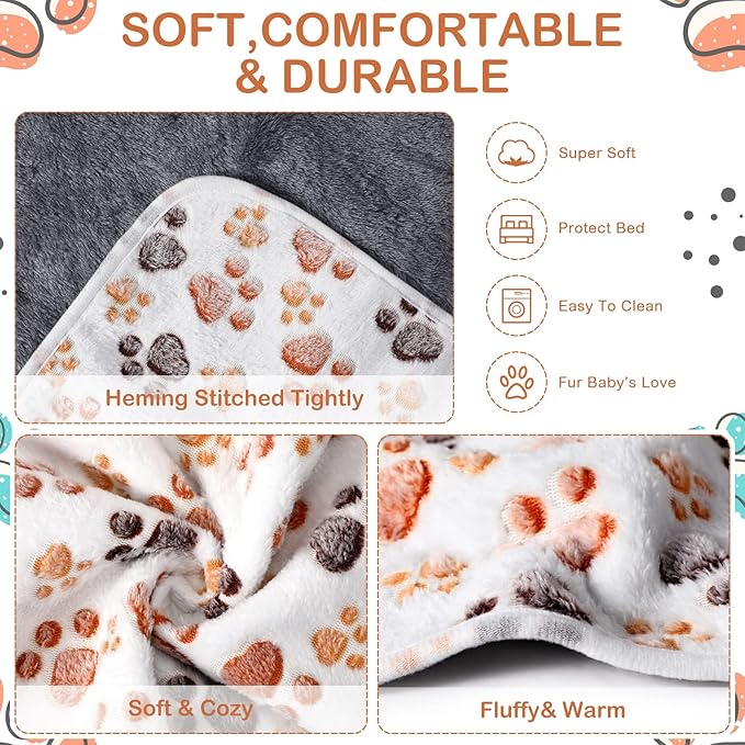 Reginary 4 Pcs Waterproof Guinea Pig Blankets Washable Small Animal Fleece Bedding Guinea Pig Cage Liners Reusable Training Pads Pet Pee Pad Sleep Mat for Hamster(Paw Print,35 x 24 Inch)