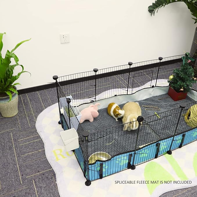 CHEGRON Guinea Pig Cages with Door and Waterproof Bottom Liner, Expandable C&C Grids Cage for up to 2 Small Animal Playpen Metal Grids Indoor Rabbit Cage Hedgehog Hamster Playpen, 48 x 24 x 16 inch