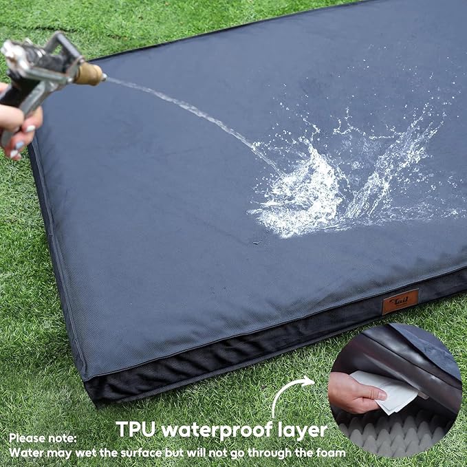Outdoor Extra Large Dog Bed, Jumbo Waterproof Dog Bed for Large Dogs, Orthopedic Egg Crate Foam Pet Mat with Removable Oxford Cooling Cover, Navy