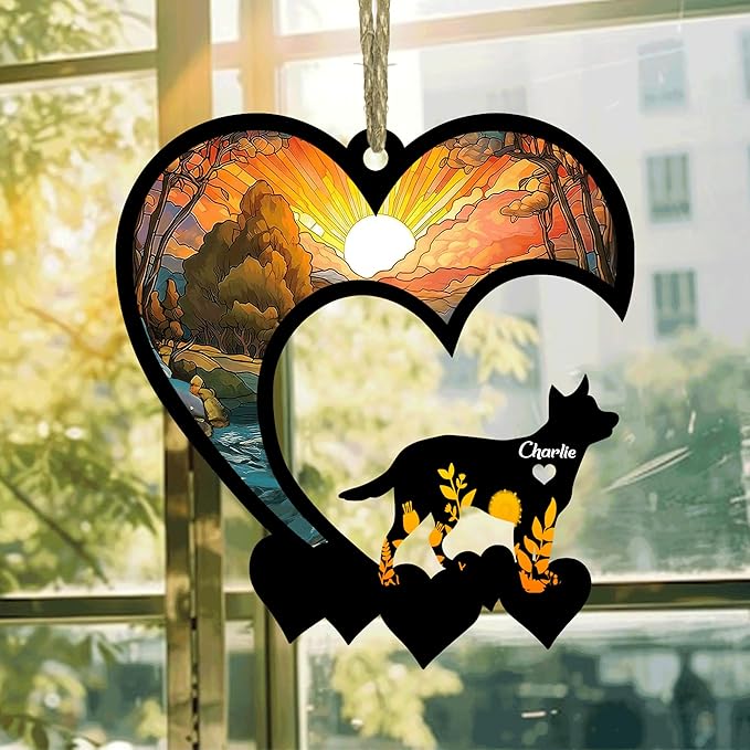 Lovely POD Australian Cattle Dog Heeler Suncatcher, Personalized Heeler Memorial with Name, Dog Loss Suncatcher, Dog Remembrance Gift, Dog Memorial Ornament, Loss of Dog Sympathy Gift