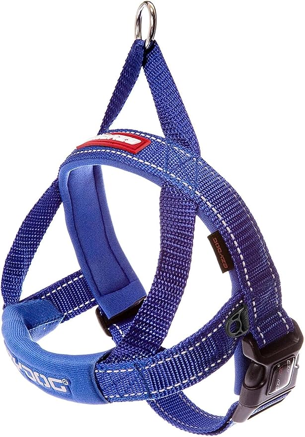 EzyDog Quick Fit Dog Harness – No Pull Harness for Training, Everyday Walking, and Easy Control - Adjustable Fit, Reflective, and Padded (XX-Small, Blue)
