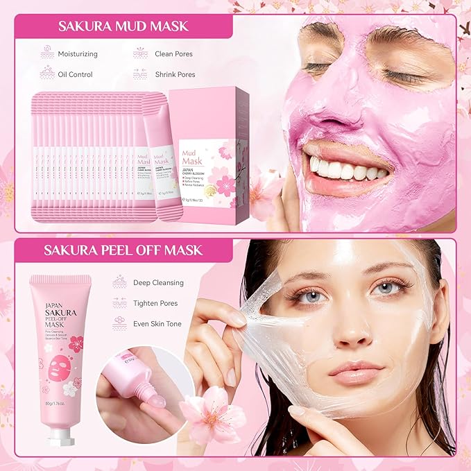 29Pcs Valentine's Day Sakura Skincare Set, Skincare for Girls 10-12, Complete Skincare Routine for Clean, Soft and Hydrated Skin, Ideal Gift for Teen Girls