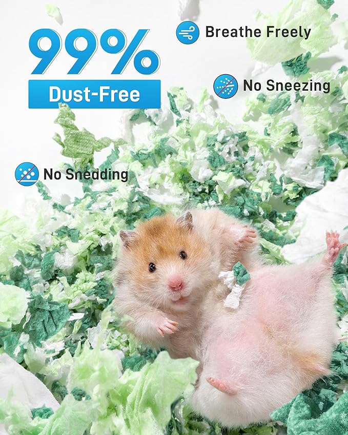 BUCATSTATE Hamster Bedding 70L, 99% Dust-Free Guinea Pig Paper Bedding Odor Control Paper Bedding, Cozy Small Animal Bedding for Rabbit Rat Syrian Dwarf Hamsters Gerbils (Mint)