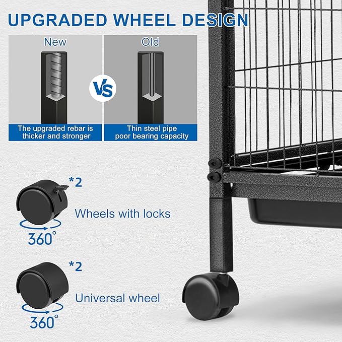 HABUTWAY 50''H Metal Small Animal Cages, Rolling Chinchilla Cage with Removable Ramps, Lagre Critter Nation Cage for Chinchillas/Guinea Pigs/Rabbit, Ferret Cages with Hammock & 5 Tiers, Black