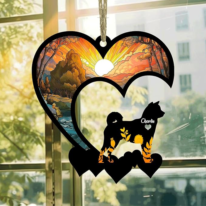 Lovely POD Akita Suncatcher Ornaments, Personalized Akita Memorial with Name, Dogs Loss Ornaments, Dog Remembrance Gift, Dog Memory Ornament, Loss of Dogs Sympathy Gifts