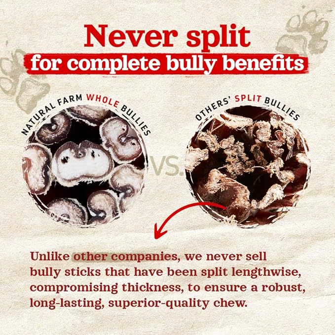 Natural Farm Odor-Free Select Bully Sticks, (12-Inch, 1-Pound), Hand Selected for Consistent Thickness, 100% Beef Pizzle Dog Chews, Fully Digestible, High Protein, Best Dental Treats