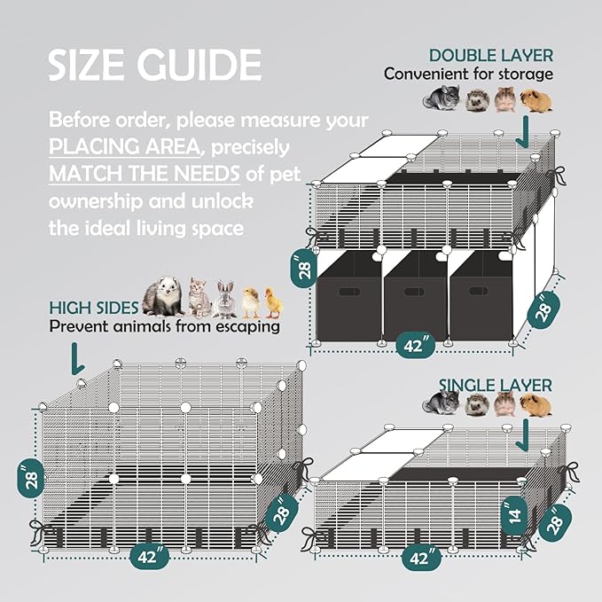 MEEXPAWS Guinea Pig Rabbit Cages Small Animal Playpen with Waterproof PVC Liner and Washable Pee Pad, C&C Cage for Guinea Pigs,Bunny,Kitten, Hedgehog,Hamsters,Ferret Indoor Enclosure Wire Yard Playpen