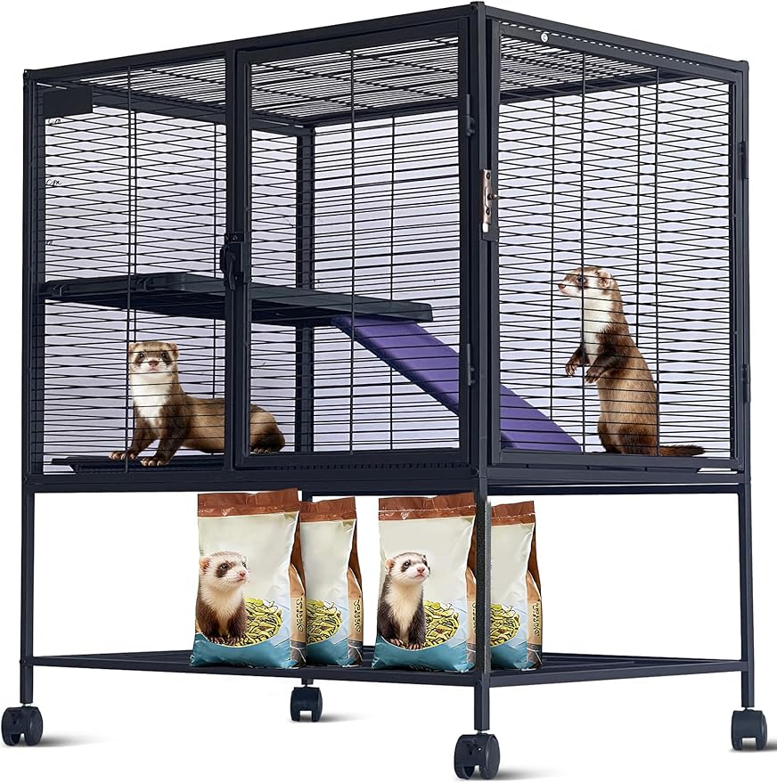 Garvee Small Animal Cage, 36 in H Deluxe Ferret Cage - 4 Tier Large Chinchilla Cage with Removable Ramp, Hammock,Removable Tray for Ferret, Chinchilla, Guinea Pig,Hamster