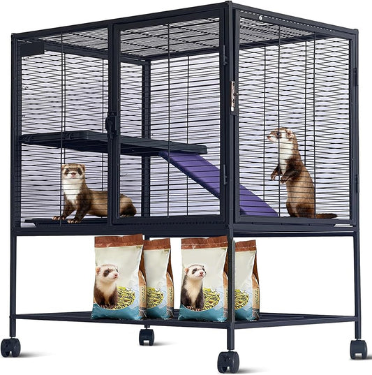 Garvee Small Animal Cage, 36 in H Deluxe Ferret Cage - 4 Tier Large Chinchilla Cage with Removable Ramp, Hammock,Removable Tray for Ferret, Chinchilla, Guinea Pig,Hamster