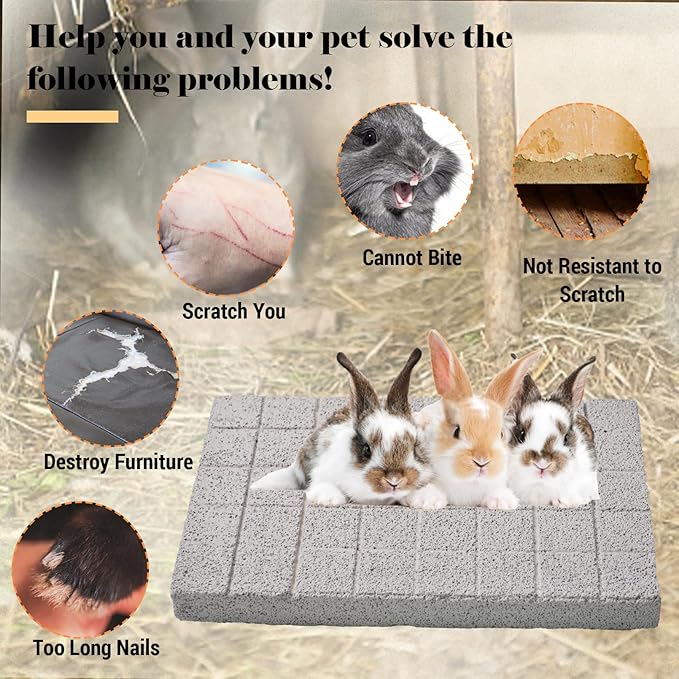 Scratch Foot Pad for Bunny,Rabbit Grinding Claw Chew Stone Natural Hamster Lava Scratching Board Guinea Pig Chew Toys for Chinchilla Ferret Gerbil Rat Squirrel Hedgehog Rabbit Cage Accessories