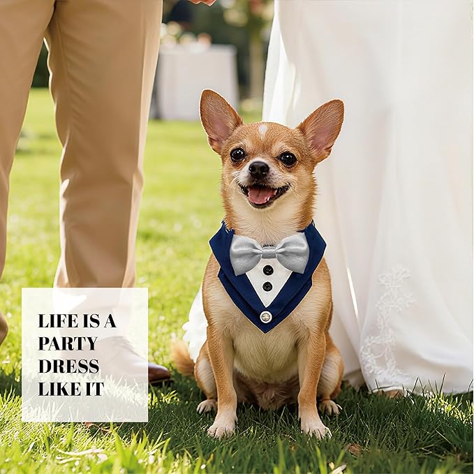 AVERYDAY Dog Tuxedo Wedding Outfit Bandana Collar with Bow Tie, Dog Tux Costume Suit with Bowtie for Small Medium Large Dogs & Cats, Pet Tuxedo Formal Wear for Engagement Birthday, Holiday, Christmas