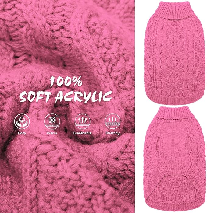 BINGPET Thermal Knitted Dog Sweater for Small Medium Large Dogs,Winter Dog Cat Coat Warm Sweartershirts Outfits,Classic Cable Knit Turtleneck Pullover Dog Jumper Coat Warm Sweartershirts