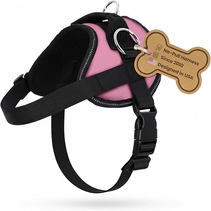 Bark Appeal Light Pink No-Pull Dog Harness for Small to Medium Sized Pets – Adjustable, Reflective Vest with 3 Leash Clips for Added Control, Easy Walks & Training – Medium
