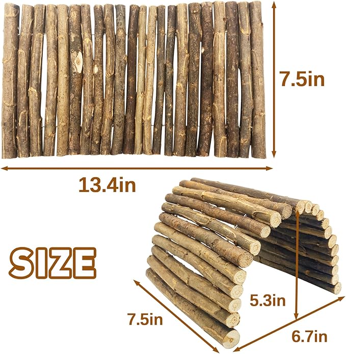 BNOSDM 2PCS Reptile Hideout Wooden Bridge 7.5"x13.4" Lizard Hide Caves Bearded Dragon Habitat Accessories for Gecko Snake Frog Chameleon Iguana Tortoise