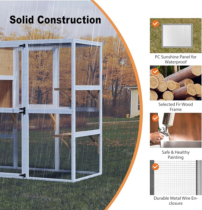 Catio Outdoor Cat Enclosure, Large 4 Tiers Cat Catio Connect to Window for Outdoor Indoor Cats with Weatherproof Roof, Resting Rooms, Platforms, Large Door, 76" L x 32.9" W x 70.8" H, White