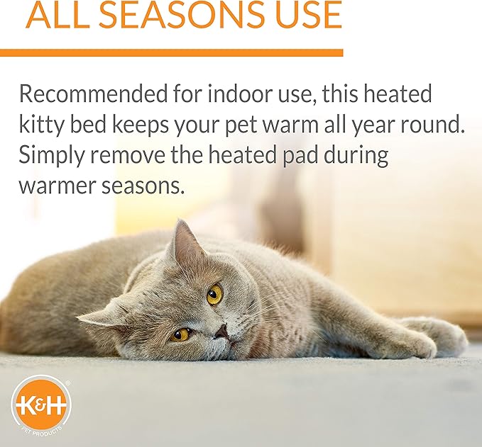 K&H Pet Products Bolster Heated Cat Bed for Indoor Cats, Thermo-Kitty Fashion Splash Orthopedic Foam Heated Pet Bed for Large Cats, Dogs, Waterproof Pet Heater, Safety Listed - Large 16 X 22in Blue