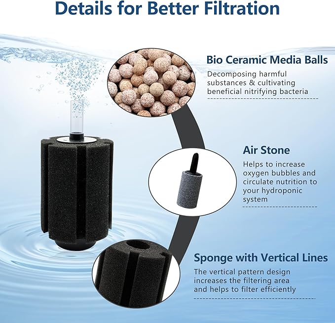 Aquarium 80-150 Gallon Sponge Filter with Air Stone and Ceramic Media Quiet Fish Tank Filters fit Breeding Fry Betta Shrimp Fish Tank