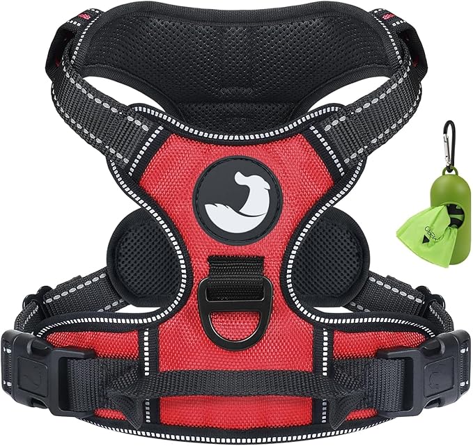 Joytale No Pull Dog Harness Medium Sized Dog, Reflective Pet Vest with Front Clip, Adjustable Soft Padded Harnesses with Easy Control Handle for Training and Walking, Red, M