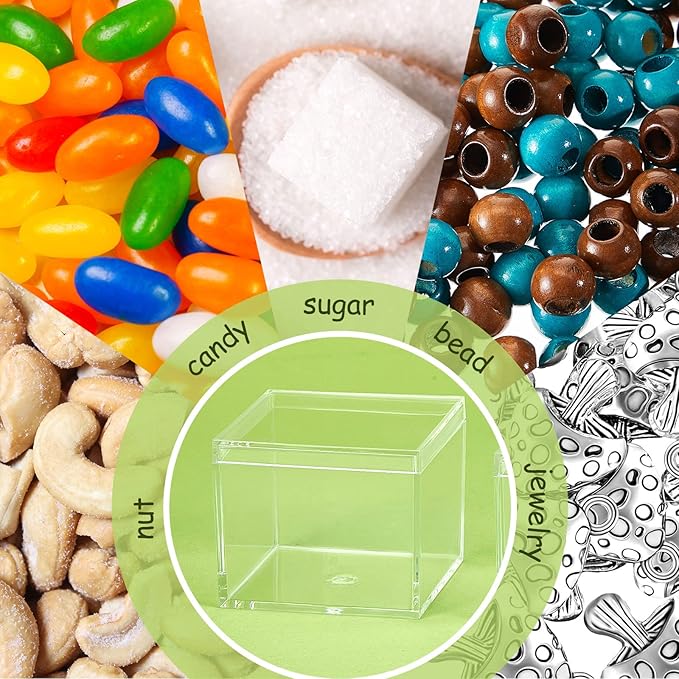 Juexica 12 Pcs Clear Acrylic Box with Lid Plastic Small Acrylic Boxes Decorative Storage Box Jewelry Display Mini Clear Container for Home Candy Pill Tiny Jewelry(Square,2.17 x 2.17 x 1.77)