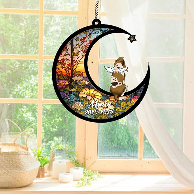 Personalized Basset Hound (Brown) Sun Catcher, Dog Memorial Gifts, Custom Basset Hound (Brown) with Wings Ornament Christmas Tree, Loss of Dog Sympathy Gift Memorial Suncatchers