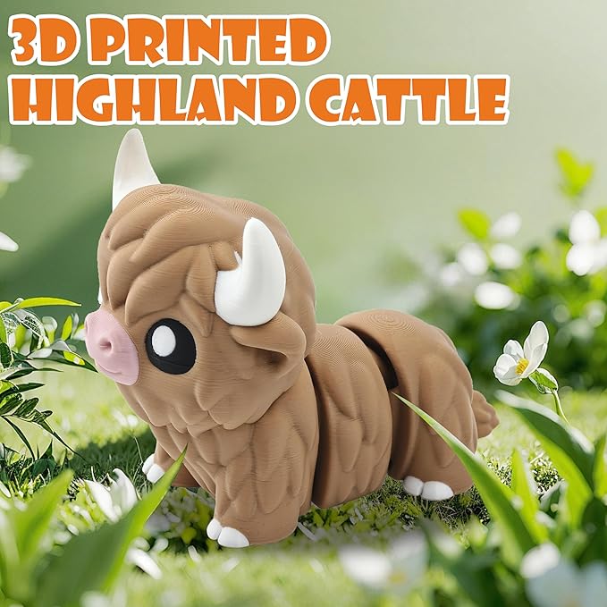 5.5IN 3D Printed Animals for Kids' Room Decor, Adorable 3D Printed Toys for Birthday Gifts and Party Favors, Unique 3D Printed Stuff for Desk Organizers and Creative Collections (Highland Cattle)