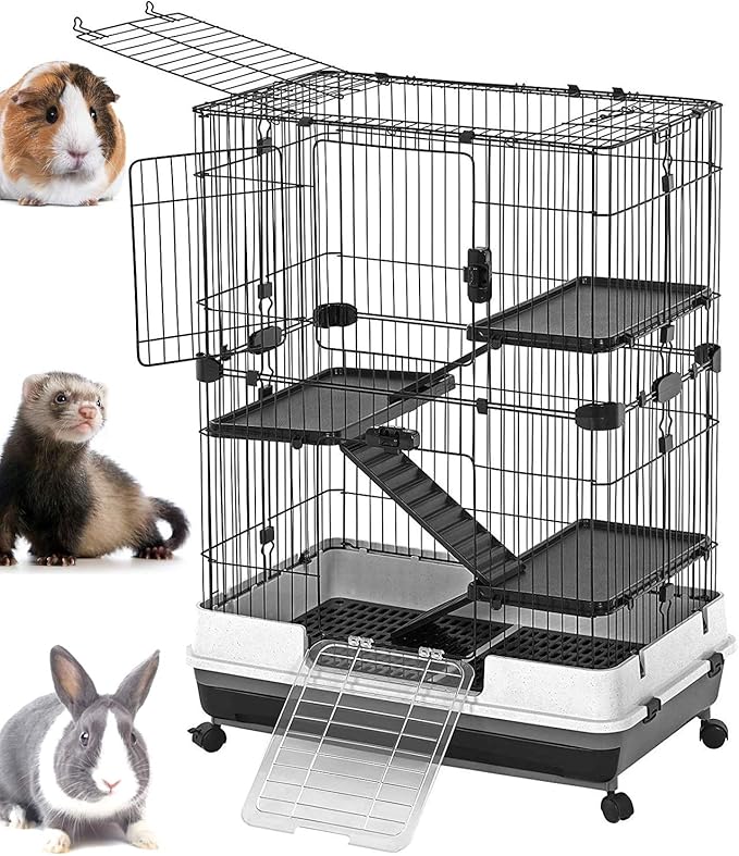 X-Large Multi Level Luxury in/Outdoor Guinea Pig Chinchilla Ferret Squirrel Cat Rabbit Bunny Hutch House Small Animal Habitat Easy Removable Washable Deep Tray Lockable Casters