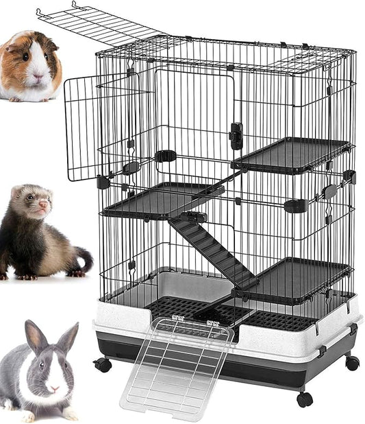 X-Large Multi Level Luxury in/Outdoor Guinea Pig Chinchilla Ferret Squirrel Cat Rabbit Bunny Hutch House Small Animal Habitat Easy Removable Washable Deep Tray Lockable Casters
