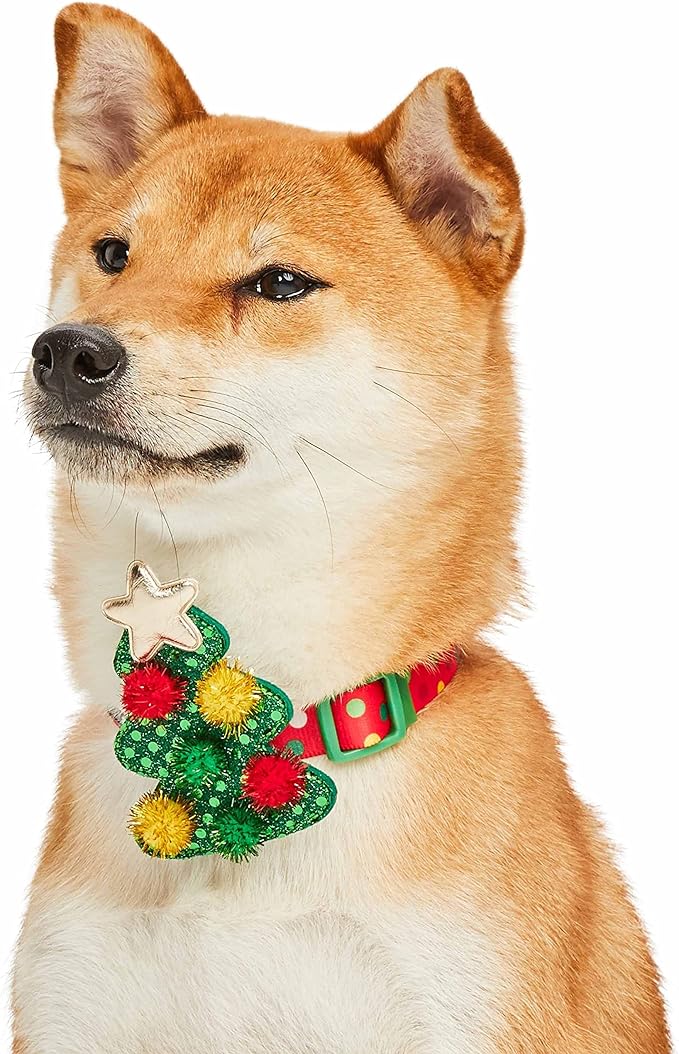 Blueberry Pet Polka Dots Christmas Dog Collar, Large, Adjustable 18"-26" Neck, Holiday Dog Collar with Bow for Large Dogs
