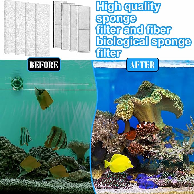 15 Pcs / 2 Set Underwater Filter Media Compatible with Fluval U3, Including 4 Filter Foam Pad, 4 Poly/Carbon, 500g Bio-Ring, 4 Mesh Bags, 2 Grease, for Freshwater Saltwater Aquariums
