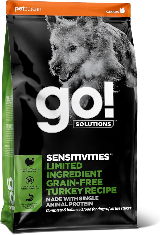 Go! Solutions Sensitivities Limited Ingredient Turkey Grain-Free Dry Dog Food, Chicken-Free Kibble Made by Experts for Sensitive Stomachs & Food Allergies, for Puppies, Adults, & Seniors, 3.5 lb Bag