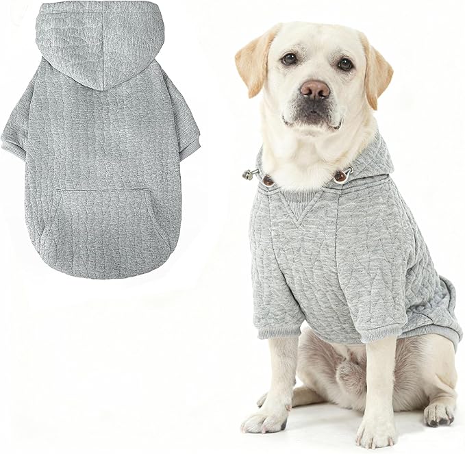 EXPAWLORER Textured Cable Knit Basic Dog Hoodie, Elevated Style Dog Sweater with Leash Hole and Pocket, Soft and Warm Pet Winter Coat, Cold Weather Clothes for Small Medium Large Dogs,Grey XXL