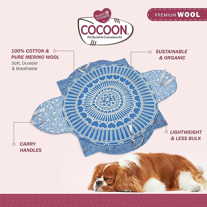 Cocoon® - Eco-Friendly Pet Burial & Cremation Ceremony Kit (Premium Wool) - Casket for Dogs and Cats – Size for Every Breed (Choose Size & Color) (Medium, Light Blue)