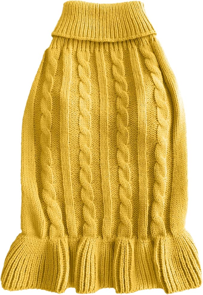 CHBORCHICEN Small Dog Sweaters Knitted Pet Cat Warm Dog Sweatshirt Winter Clothes Kitten Puppy Sweater (L, Dress-Yellow)