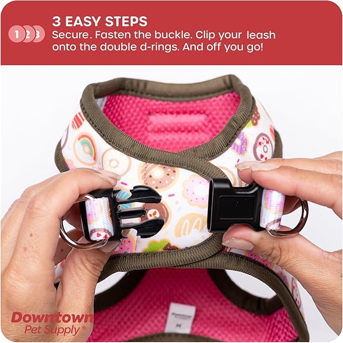 Downtown Pet Supply Step-in Dog Harness – No Pull, Adjustable Padded Mesh with Reflective Trim, Secure Buckle Strap – Comfortable & Breathable Small Dog Harness, Smal, Donut