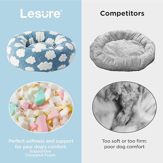 Lesure Shown on TV Donut Dog Beds for Small Dogs - Calming Cat Beds for Indoor Cats as Christmas Bed Gift with Washable Cover, Round Home Decor Cute Pet Beds with Jacquard Shaggy Plush, 23 Inch, Blue