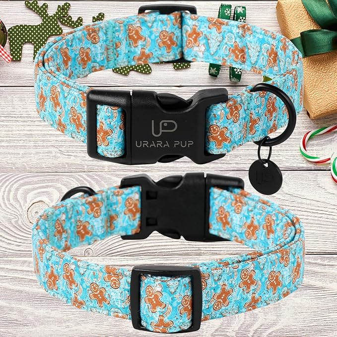 Christmas Dog Collar,Adjustable Gingerbread Pet Collar,Chriatmas Puppy Collars for Small Medium Large Dogs, XS, Neck 8-12in