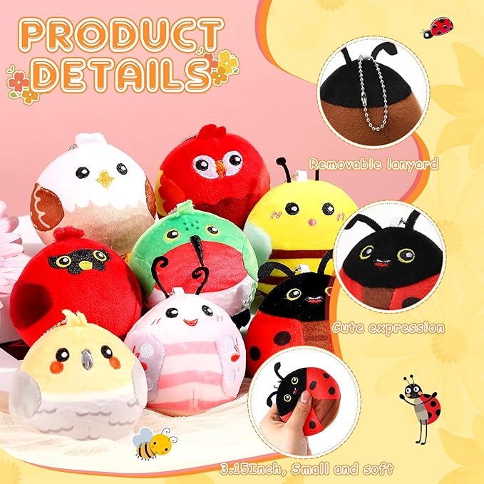 Libima 9 Pcs Mini Stuffed Animals Gifts 3.15 Inch Small Plush Keychains Cute Ornaments Bulk Toys for Baby Shower Birthday Party Gift Bags Fillers Valentines Easter Basket Stuffers(Flying Animals)