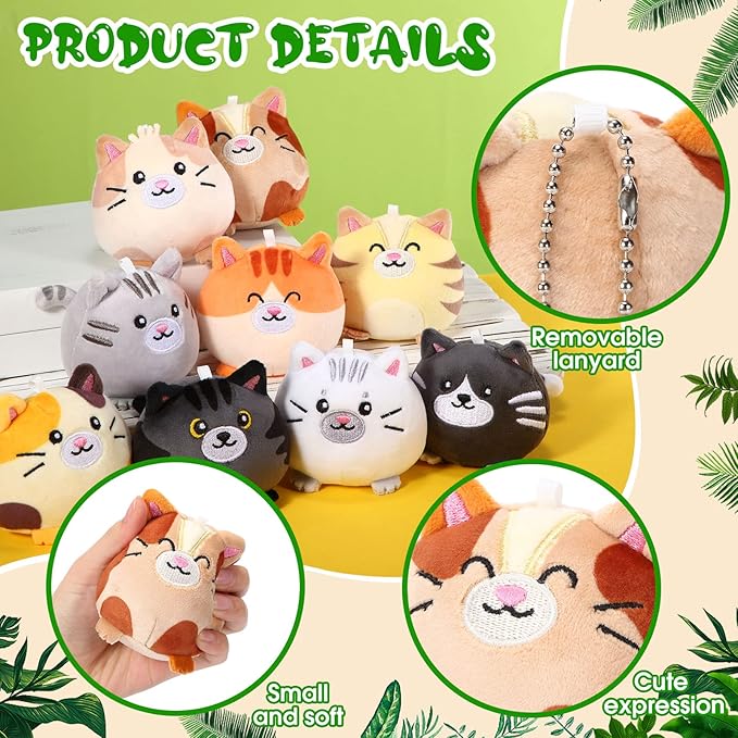 Libima 9 Pcs Mini Stuffed Animals Gifts 3.15 Inch Small Plush Keychains Cute Ornaments Bulk Toys for Baby Shower Birthday Party Gift Bags Fillers Valentines Easter Basket Stuffers(Cat)