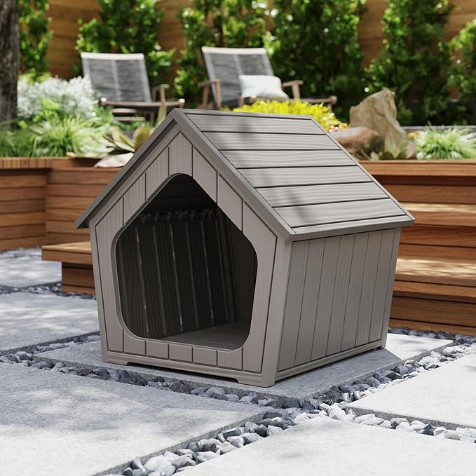KAMABOKO Outdoor Cat House, Weatherproof Plastic Cat Shelter for Indoor & Outdoor, Durable All-Season Pet House for Feral, Stray & Domestic Cats (Gray)