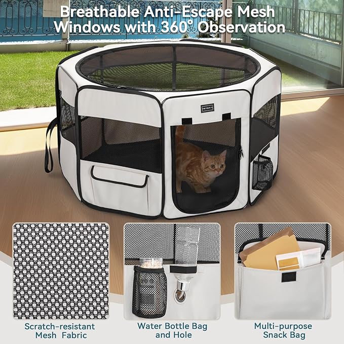 PETSFIT Portable Dog Playpen,36" Dog Play Pen Indoors with Removable Waterproof Mat & Zippered Roof | RV, Camping, Travel Dog Pen | Whelping & Cat Observation Space(36" L x 36" W x 21" H)