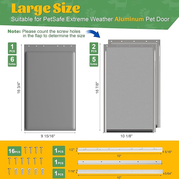 3-Flap Dog Door Replacement Insulated Flap with Clamp, Metal Bracket and Screws, Compatible with Large PetSafe Extreme Weather Aluminum Pet Door, PAC11-11039 10 1/8" X 16 7/8" (Smoky Translucent)