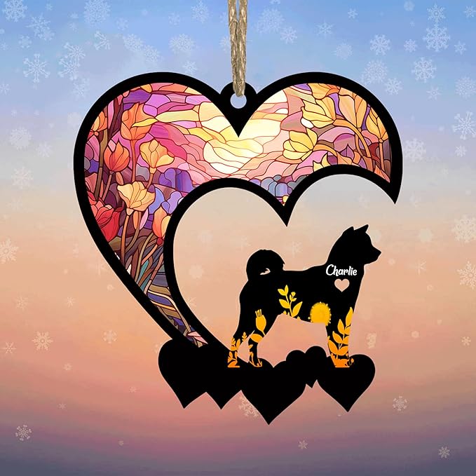 Lovely POD Akita Suncatcher Ornaments, Personalized Akita Memorial with Name, Dogs Loss Ornaments, Dog Remembrance Gift, Dog Memory Ornament, Loss of Dogs Sympathy Gifts