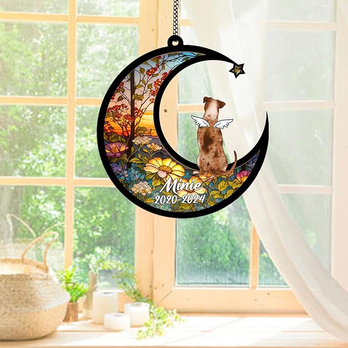 Personalized Catahoula (Red) Sun Catcher, Dog Memorial Gifts, Custom Catahoula (Red) with Wings Ornament Christmas Tree, Loss of Dog Sympathy Gift Memorial Suncatchers