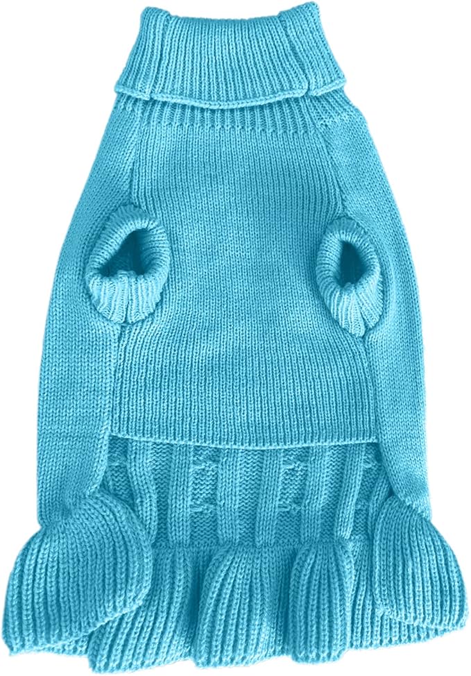CHBORCHICEN Small Dog Sweaters Knitted Pet Cat Warm Dog Sweatshirt Winter Clothes Kitten Puppy Sweater (XXS, Dress-Sky Blue)