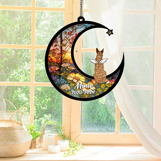 Personalized Australian Cattle Dog (Heeler) Red Sun Catcher, Memorial Gifts, Custom Australian Cattle (Heeler) Red with Wings Ornament Christmas Tree, Loss of Dog Sympathy Gift Suncatchers