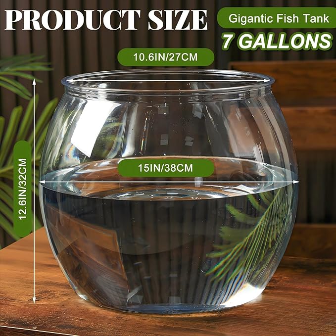 Geelin 7 Gallon Plastic Fish Tank Large Bowl Shatterproof with Crystal Clear Clarity for Terrarium, Flower Vase Centerpiece Gift for Fish Lovers(Round)